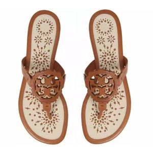 Tory Burch Miller Scallop Logo Leather Sandals
